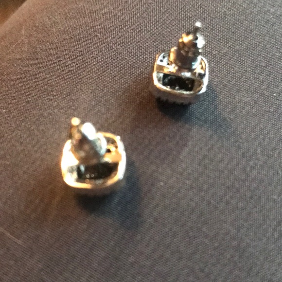 LAST PAIR Black Sapphire Halo Stud Silver Earrings - Picture 4 of 6